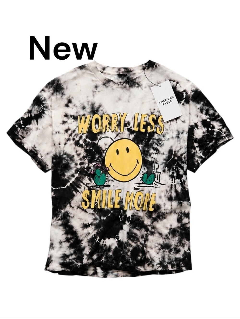 New! AE Unisex Smiley Face Tie Dye Graphic Tee XL Worry Less Smile More
